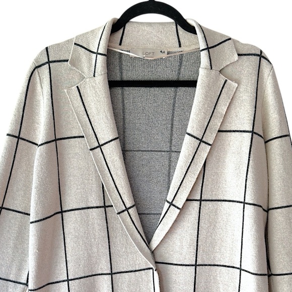 LOFT | NWOT RELAXED WINDOW PANE COTTON SWEATER BLAZER OPEN FRONT | MEDIUM - Picture 2 of 10